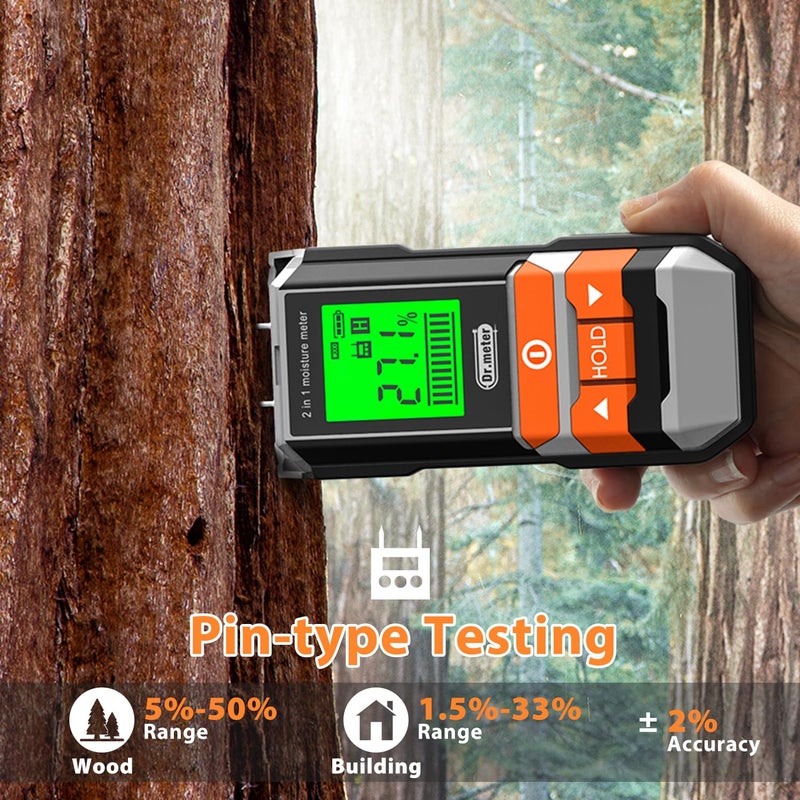 Dr.meter Wood Moisture Meter, 2 in 1 Pin & Pinless Moisture Tester, Digital Dampness Moisture Sensor Detector for Wood Firewood Drywall Paper Floor Woodworking, Water Leak Detector - Image 2
